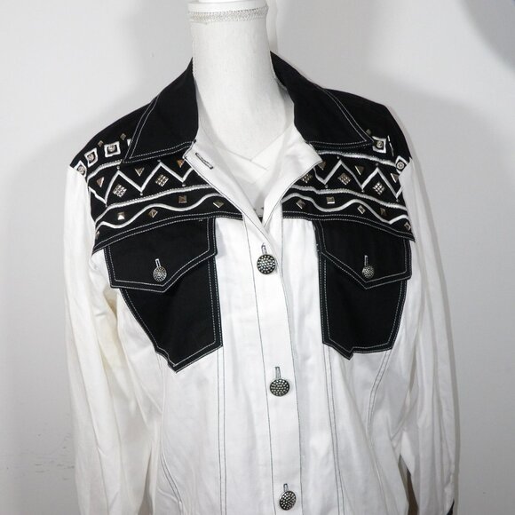 Saint Germain Paris Jackets & Blazers - Woman's Black & White Tee Studded Shirt and Jacket Saint Germain Paris Large Vtg
